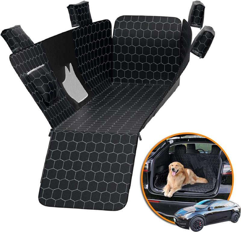 Dog Seat Covers for Back Seat, Pet Liner for Tesla Model Y, 100% Waterproof Backseat Dog Cover Protector Heavy-Duty Scratchproof Nonslip Dog Hammock for 2018-2023 Tesla Model Y with Mesh Window