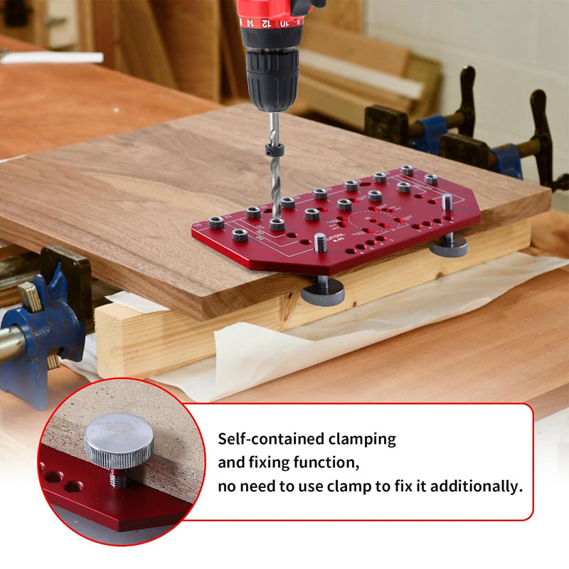 RUITOOL Shelf Pin Jig and Hinge Jig Two-in-One, Self-contained Clamping Function All Metal Shelf Pin Drilling Jig with 1/4" and 5mm Drill Bits, Shelf Jig and Cabinet Hardware Jig Tool Drill Guide