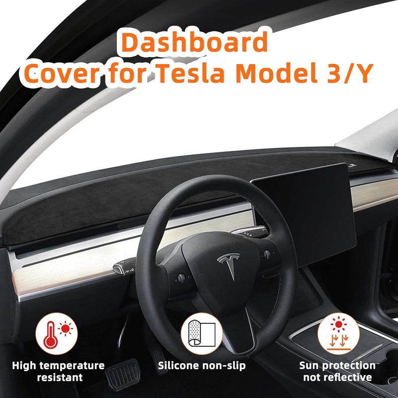 Tesla Model 3/Y Dashboard Cover,Flannel Dash Cover mat Compatible with Tesla Model Y Model 3 2017-2021 2022 2023 Dashboard Decorative Interior Covers Accessories（Black）