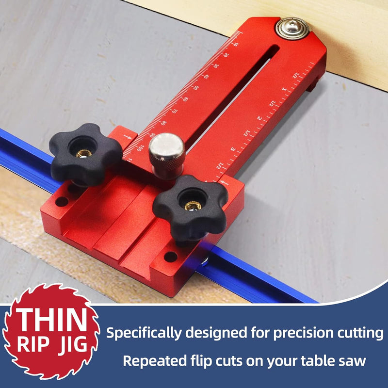 HFM Thin Rip Table Saw Jig Guide Making Repetitive Narrow Strip Cuts, Fit for 3/4" x 3/8" Miter Slots, Compatible with Most Router Tables, Band Saw