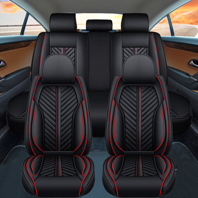 ELUTO 5D Universal 5-Seat Car Seat Covers Front Rear Full Set PU Leather Cushion Non-slip Protector Mat