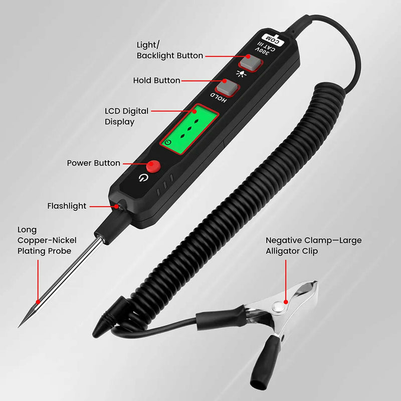 US EU Direct KAIWEETS VT501 Smart Automotive Circuit Tester with 0.8-100V Broad Voltage Range Advanced LED Digital Display Perfect for Testing Vehicle Circuits High Precision Measurement Tool