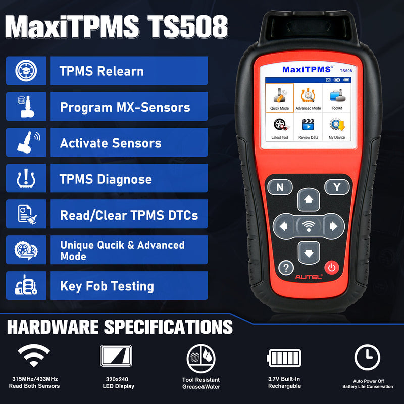[EU Direct] Autel MaxiTPMS TS508WF TPMS Tool Sensor Progarmming/ Relearn/ Activate TPMS Reset Read/Clear TPMS DTCs
