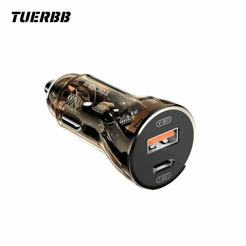 TUERBB CC01 Car Charger Fast Charging PD 30W QC4.0 USB with Blue LED Breathing Lights for iPhone 14 13 Pro Max