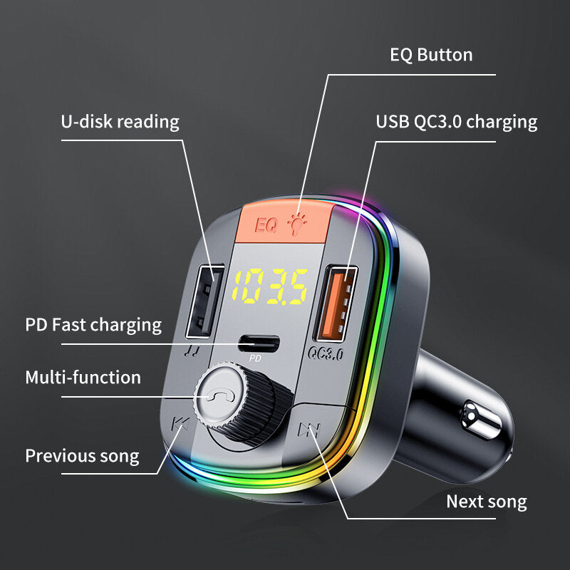 bluetooth 5.0 FM Transmitter Handsfree Car Radio Modulator MP3 Player With 18W USB Super Quick Charge Adapter for Car