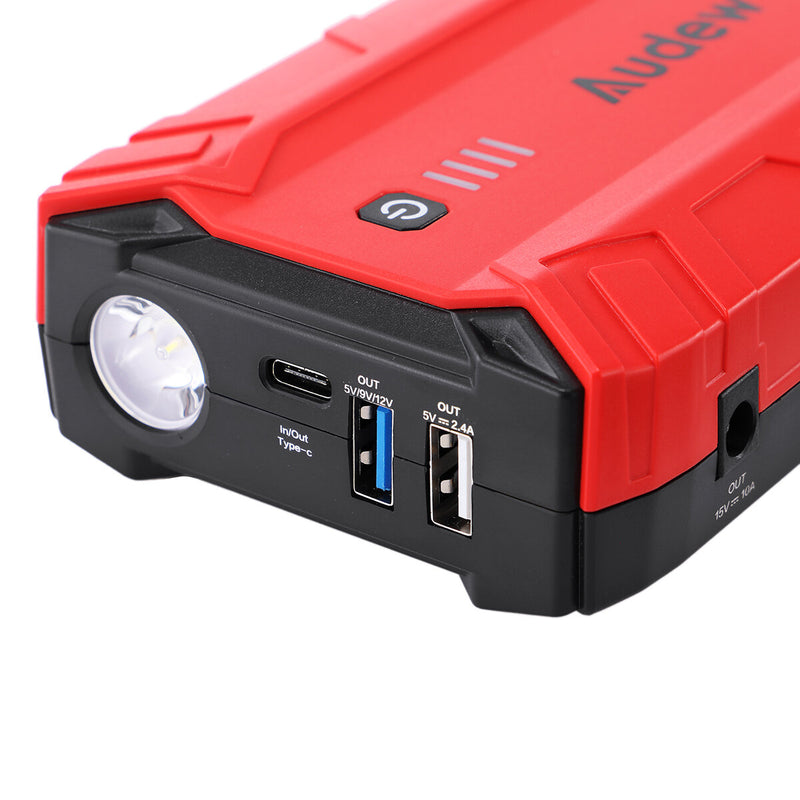 AUDEW 1500A 18000mAh Portable Car Jump Starter Battery Charger Emergency Booster Powerbank with LED Flashlight Compass QC 3.0