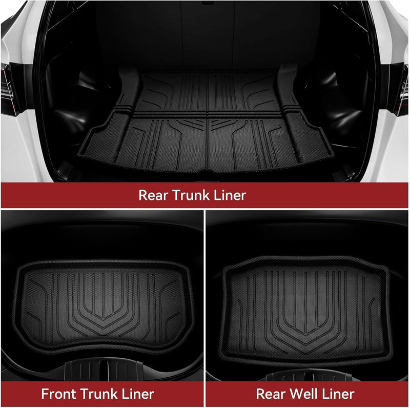 YITAMOTOR Tesla Model 3 Floor Mats Full Set Custom Fit 2020-2023 All-Weather Cargo Liners Rear Cargo Tray Trunk Floor Mat Interior Accessories, Black