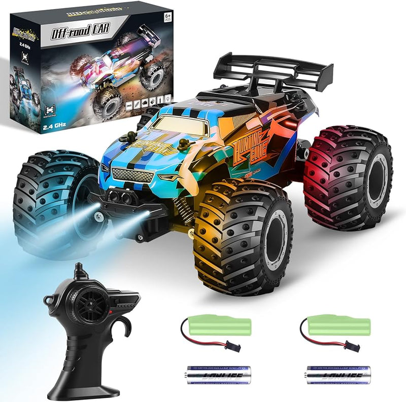 Remote Control Car, Remote Control Truck, 2.4Ghz All Terrain Off-Road Monster Truck, 20 KM/H Rc Cars with LED Bodylight and 2 Rechargeable Batteries Toys for Boys Age 4-7 8-12