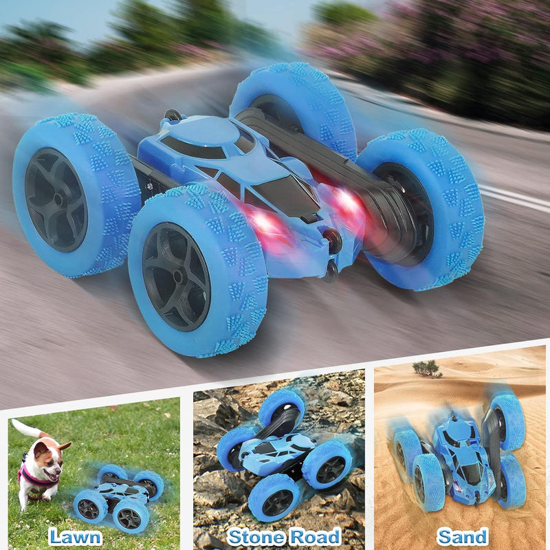 Remote Control Car Stunt RC Cars, 90 Min Playtime, 2.4Ghz Double Sided 360° Rotating RC Crawler with Headlights, 4WD Off Road Drift RC Race Car Toy for Boys and Girls Aged 6-12 Blue