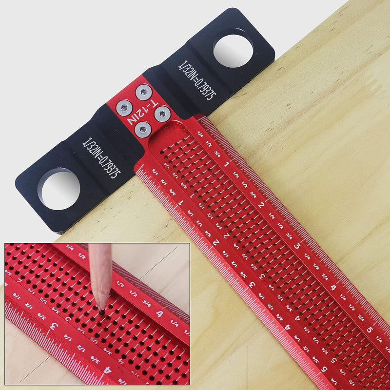 HFM Woodworking Scriber T-Square Ruler 12 inch, Architect Ruler for Carpenter Work, Layout and Measuring, Aluminum Alloy Square Layout Scriber
