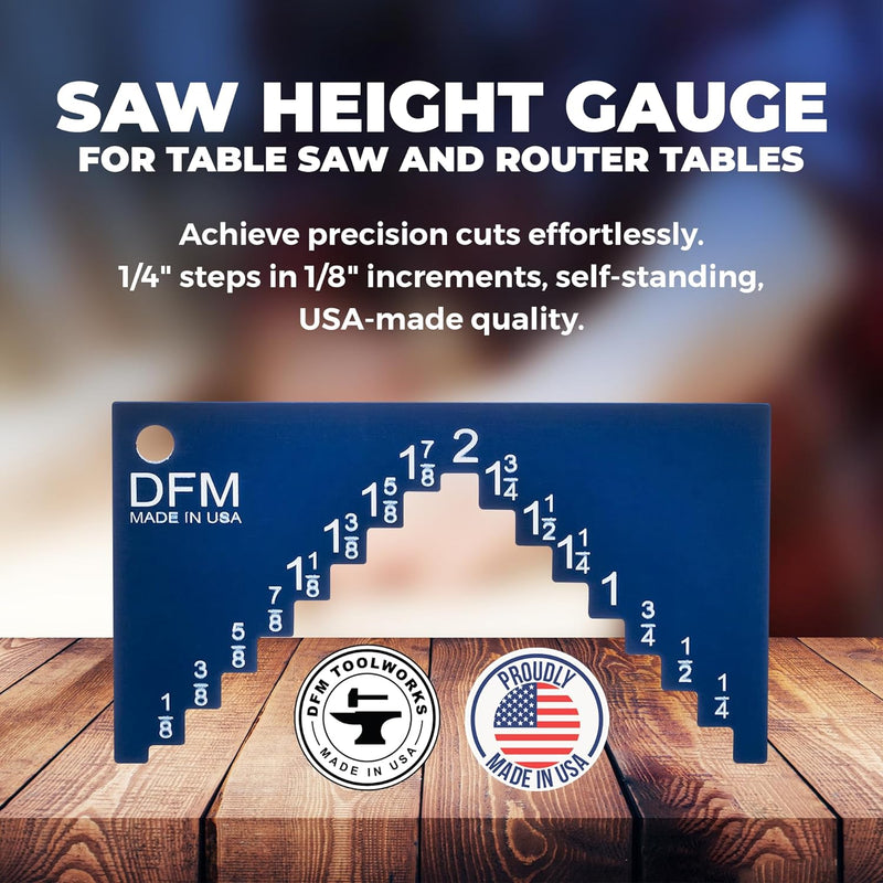 Saw Height Gauge - Precision Table Saw and Router Table Tool for Alignment and Calibration - 1/4" Wide Steps in 1/8" Increments & 1/4" Thick for Self Standing - Made in USA