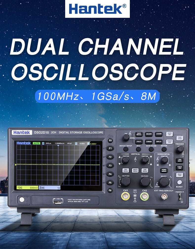 Hantek DSO2C10 Digital Oscilloscope 2CH Digital Storage 1GS/s Sampling Rate 100MHz Bandwidth Dual Channel Economical Oscilloscope