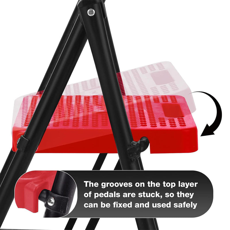 [US Direct]Portable Folding Ladder Red 4 Step Anti-Slip Wide Pedal Versatile Use for Home Office Garden
