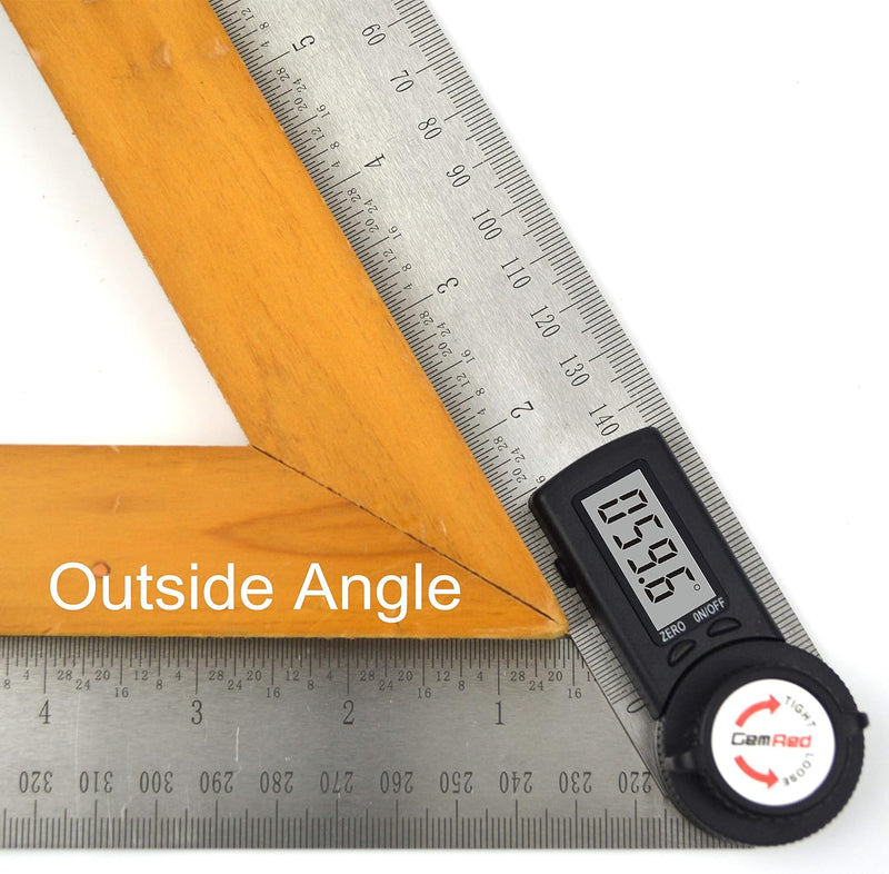 GemRed 82305 Digital Angle Finder GemRed Protractor Stainless steel 7inch 200mm (Black Button)