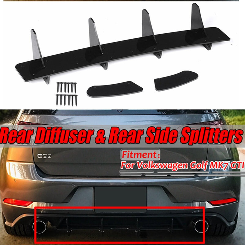 Rear Bumper Diffuser Shark Fins Side Splitter Wing For VW GOLF 7 MK7 MK VII GTI