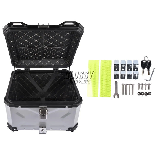 AP03 Aluminum Motorcycle Trunk Tour Tail Box with Security Lock Silver 55L Waterproof Motorcycle Top Case