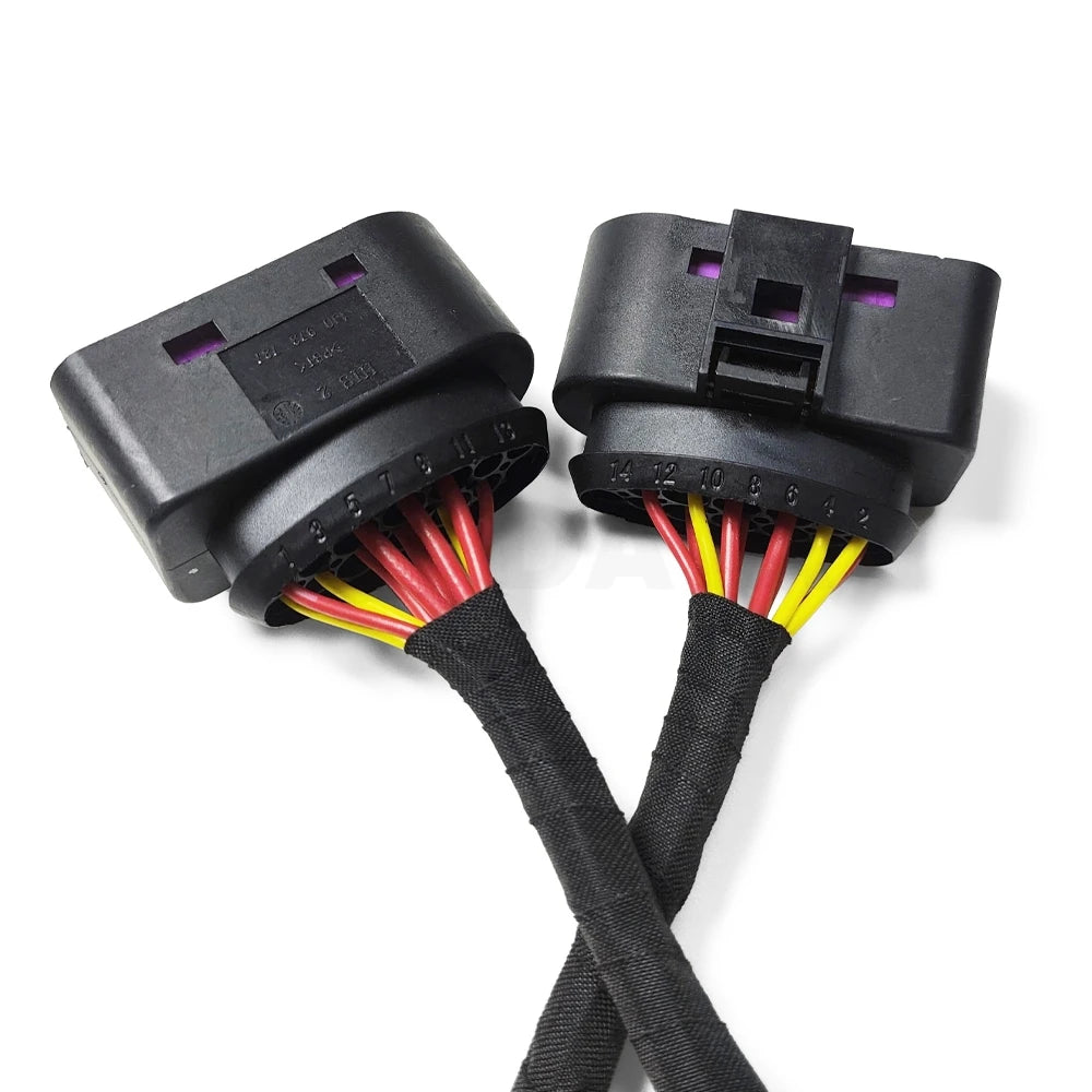 2Pcs Halogen (10 pins) convert Xenon (14 pins) Headlights Wiring Harness Connector Plug Adapter for VW Golf 1J0973737 1J0973837