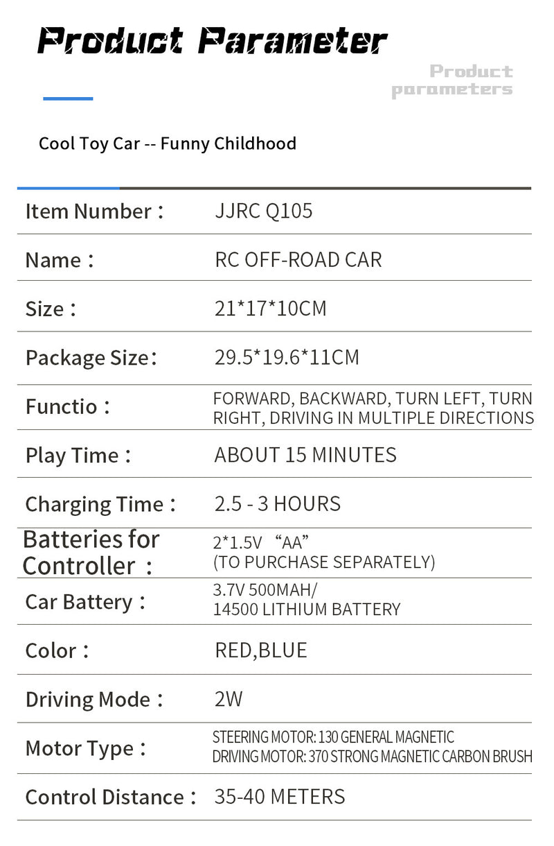 JJRC Q105 2.4G 1/18 2WD RC Car Crawler Vehicle Models Toys