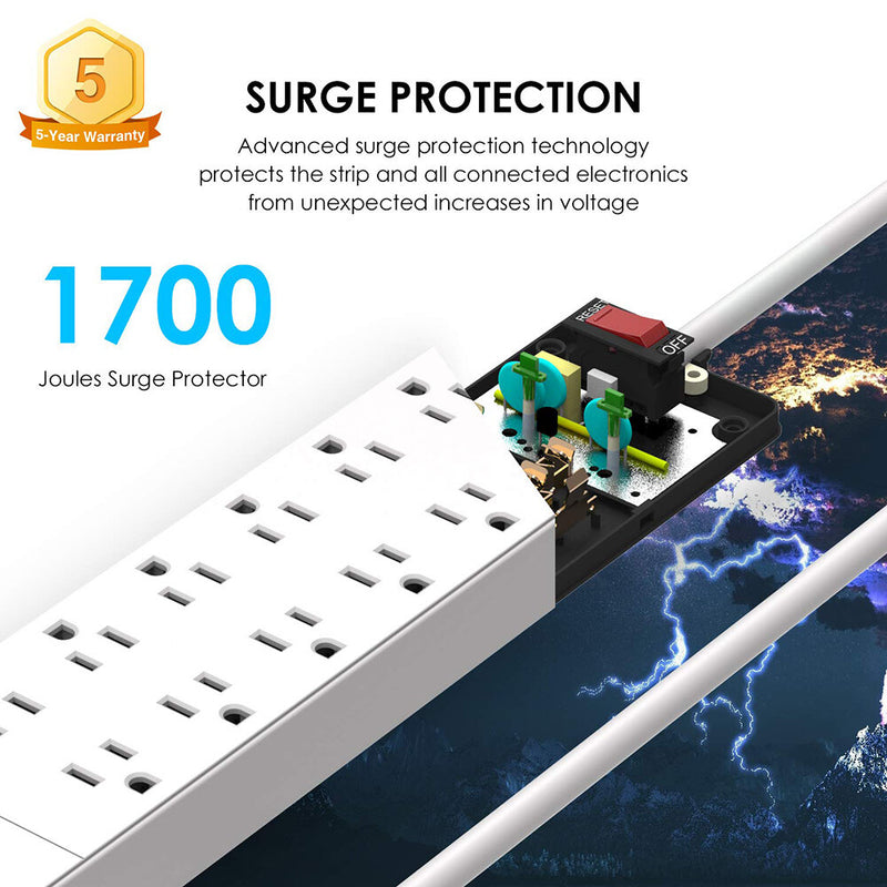 JF.EGWO 3 USB Efficient and Safe Power Strip with Surge Protection USB Outlet with 12 Outlets Flat Plug For Smart Phone Charging