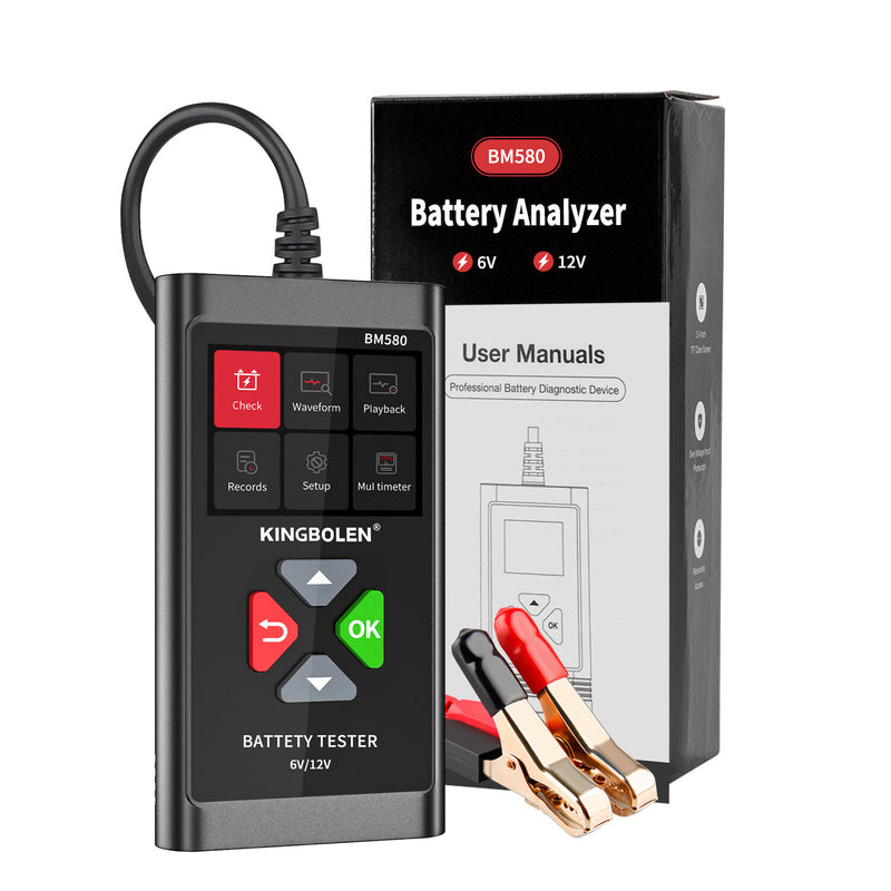 Kingbolen BM580 Car Battery Analyzer Tester 6V 12V 100-2000CCA Reversible Access Clip Voltmeter Voltage Checker Ripple Test
