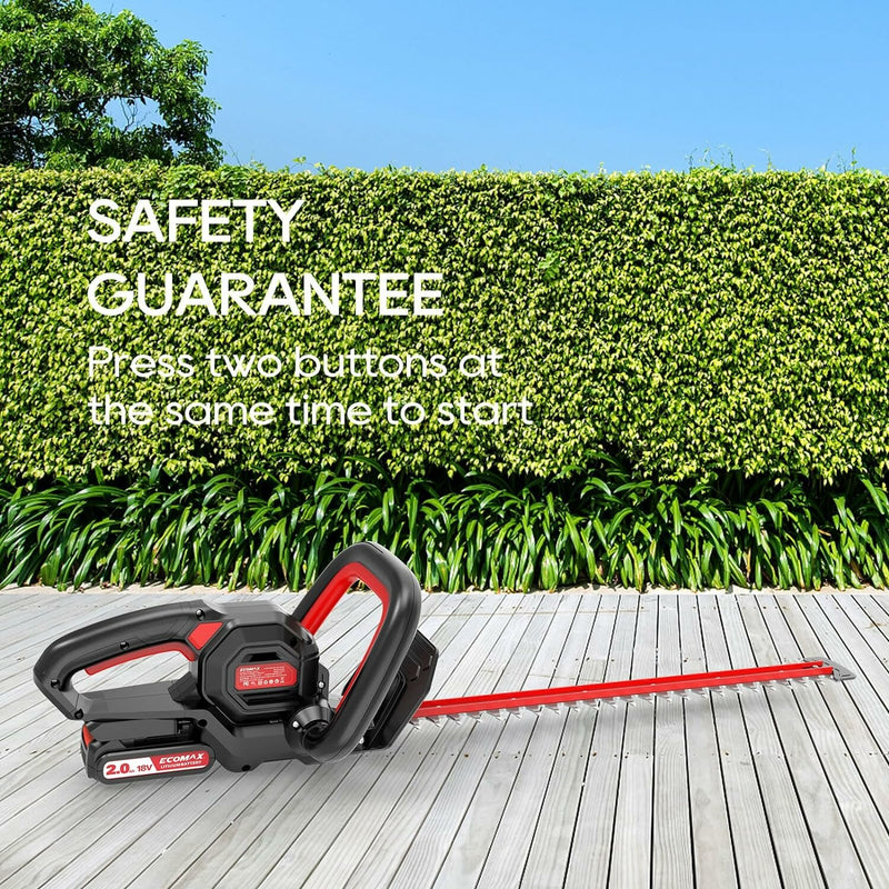 [USA Direct] ECOMAX ELG06 18V 22-Inch Cordless Hedge Trimmer Ideal for Pruning Branches in Your Backyard, Garden Hedge Trimmer with 2.0AH Battery & Charger