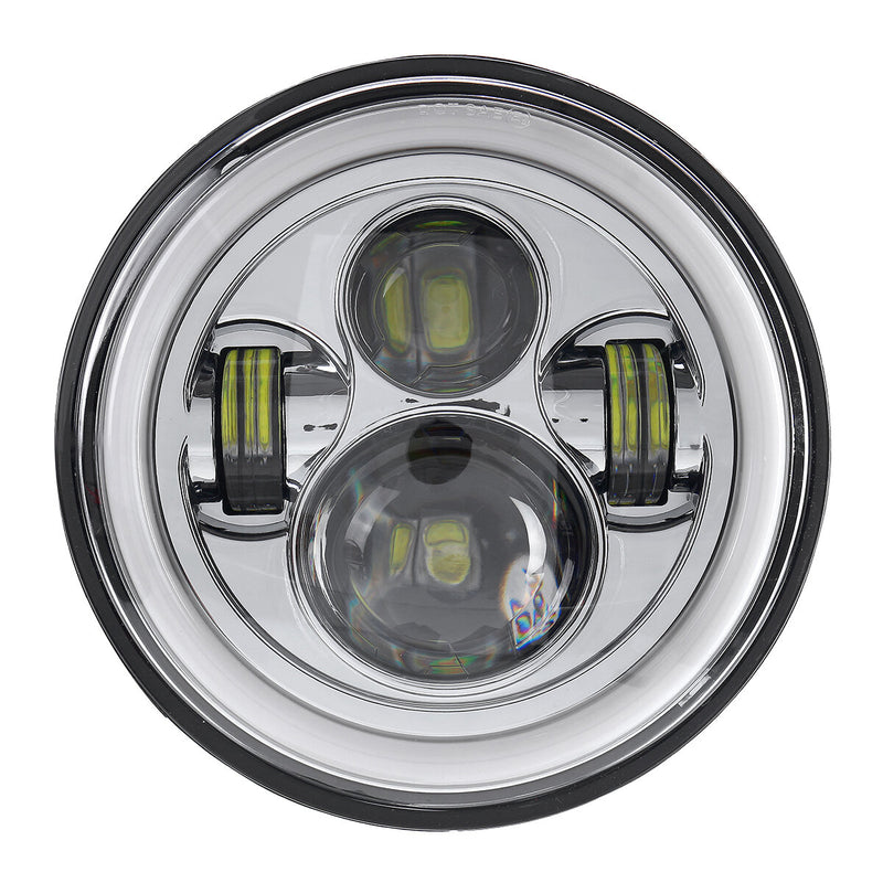 Motorcycle 7" LED Projector Headlight + 4.5" Passing Auxiliary Light With Aperture White And Yellow Bicolor