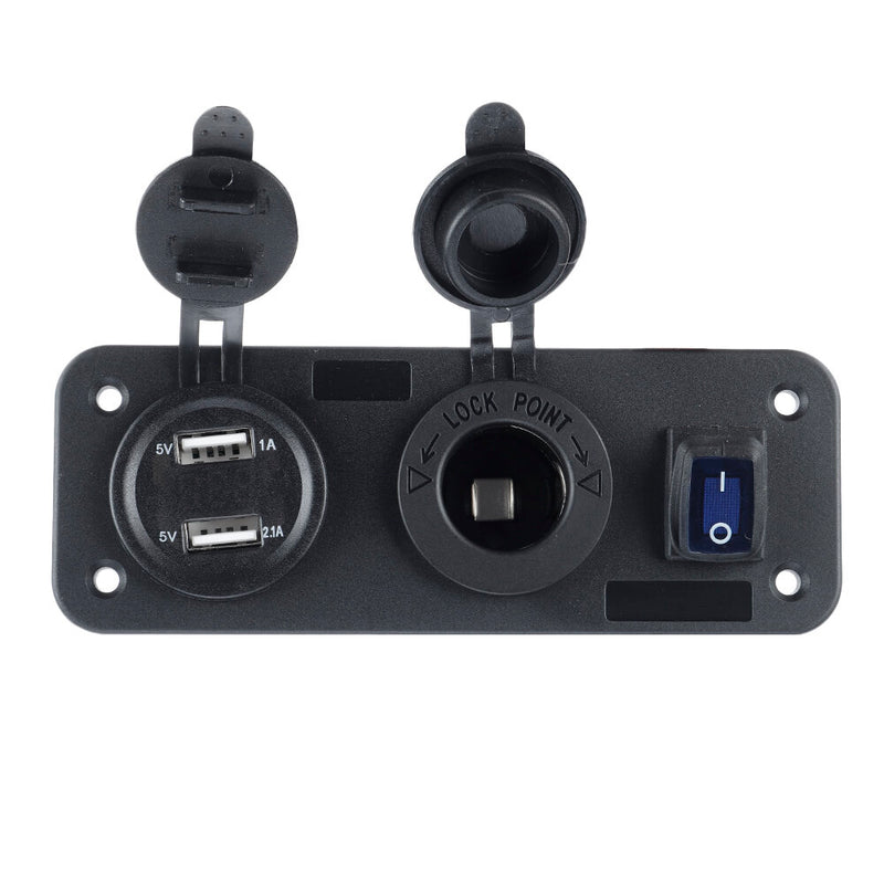 3 in 1 Dual USB Charger LED Voltmeter 12V 24V Power Socket On-Off Switch Panel Black Marine Dual USB Charger Boat Marine Motorcycle Car