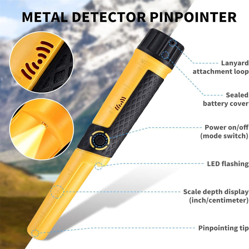 USA Direct GC-2006 Metal Detector Pinpointer Wand 5-inch Depth IP68 Waterproof 66ft Underwater 360° Detection LED Light Treasure Hunting Essentials