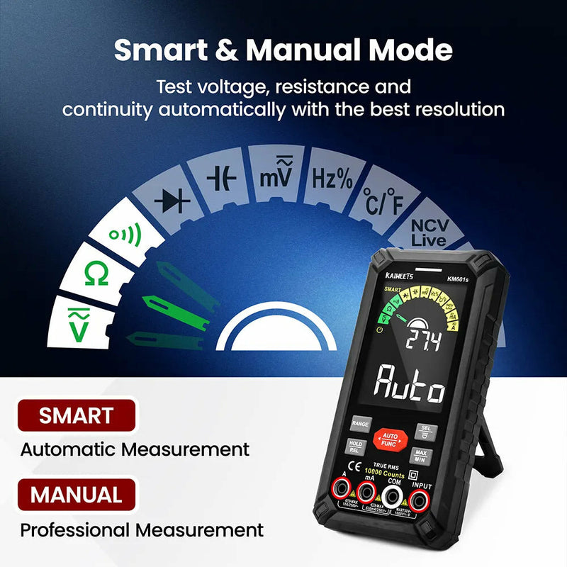 EU/US Direct KAIWEETS KM601 Digital Multimeter Smart & Manual Mode Large 3.54-inch Display Fuse Overload Protection Real-Time Temperature Measurement Best for Electrical Testing