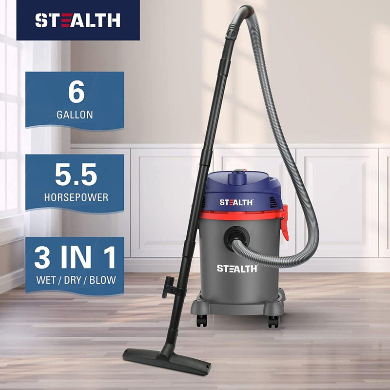 [USA Direct]STEALTH 3 in 1 EMV052 6 Gallon Wet Dry Vacuum Powerful 5.5 Horsepower Motor Multifunctional Shop Vacuum with Blower Portable Vacuum Cleaner Ideal for Home Garage Basement Workshop