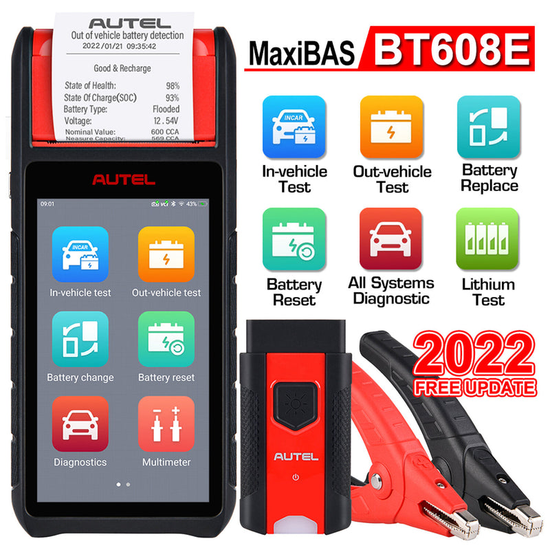 [EU Direct] Autel MaxiBAS BT608E Car Battery Tester 12V 24V 100-3000 CCA Battery Analyzer All System Diagnostic Battery Registration Tool