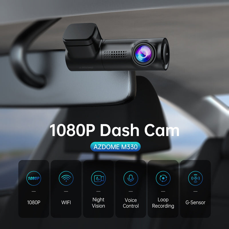 AZDOME M330 Car Dash Cam with 0.96" Screen 1080P Single Channel with WDR GPS Wi-Fi Voice Control G-Sensor