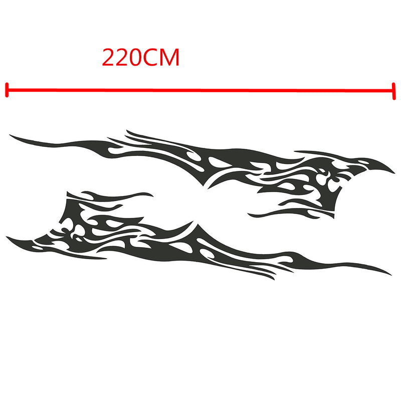 2Pcs 210.5x48cm DIY Flame Graphics Vinyl Car Side Stickers Decal Waterproof Black