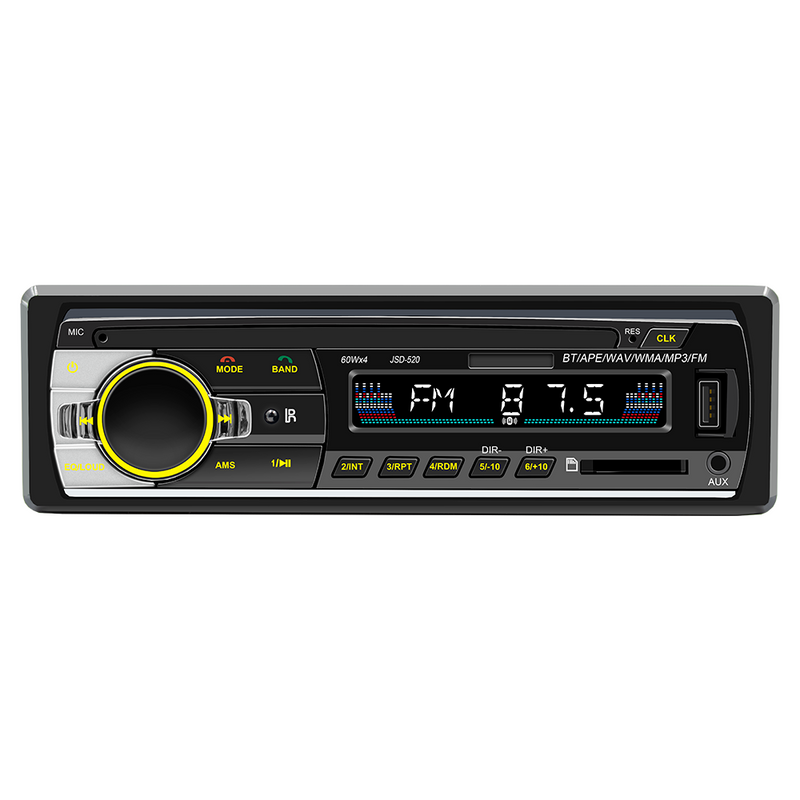 JSD-520 Car Radio MP3 Player USB SD Card AUX IN FM bluetooth Lossless Music Clock Display 7 Color Light