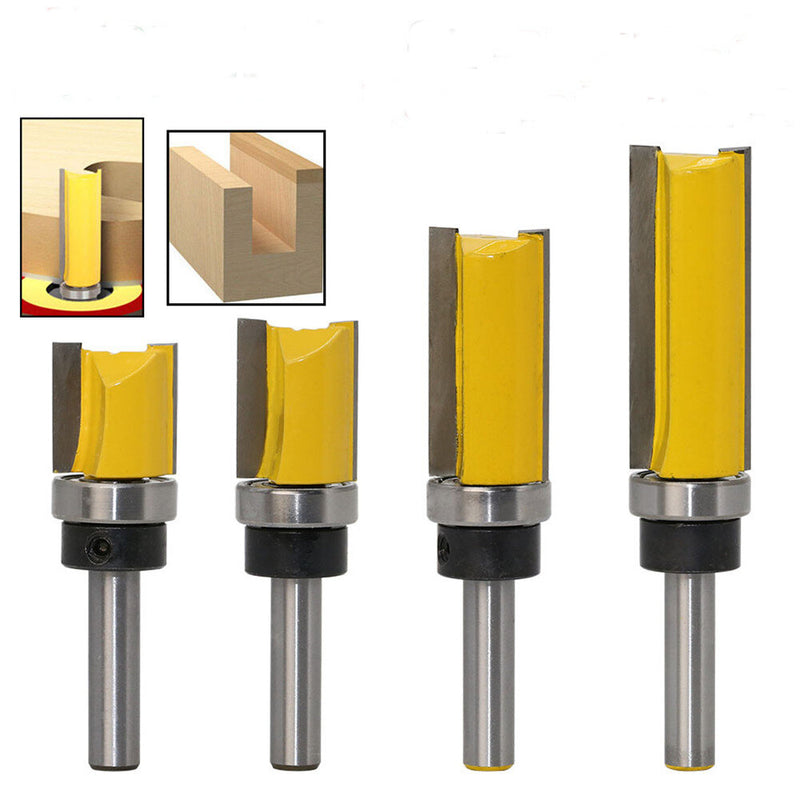 Drillpro 8mm Shank Template Trim Hinge Mortising Router Bit Bearing Straight End Mill Trimmer Cleaning Flush Trim Tenon Cutter for Woodworking
