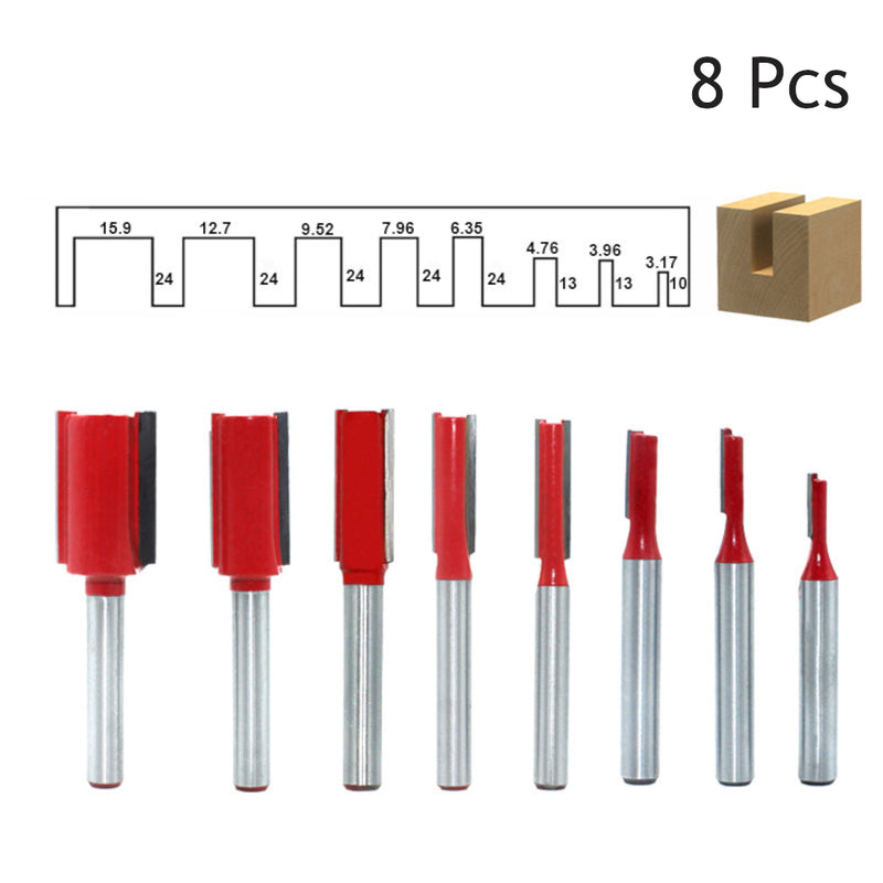 8Pcs 1/4 Inch 6.35mm Shank Single/Double Blade Straight Bit Router Bit Milling Cutting For Wood Tool Trimming