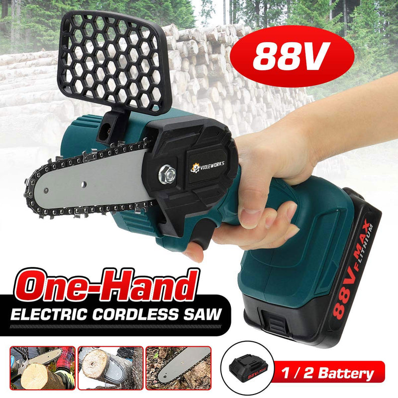 VIOLEWORKS 88VF Electric Chain Saws Cordless 4 Inch One Hand Saw Woodworking Cutting Power Tools W/ 1 or 2pcs Battery for Makita