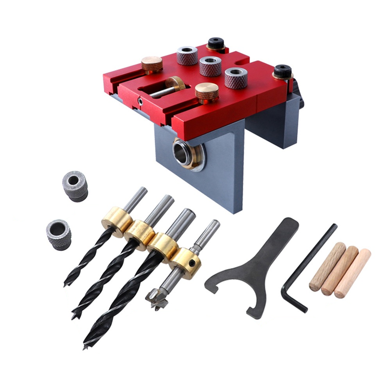 Pocket Hole Jig Kit Punch Drilling Locator with 6/8/10/15mm Drill Bit Wooden Dowels for Woodworking Panel Furniture Splicing