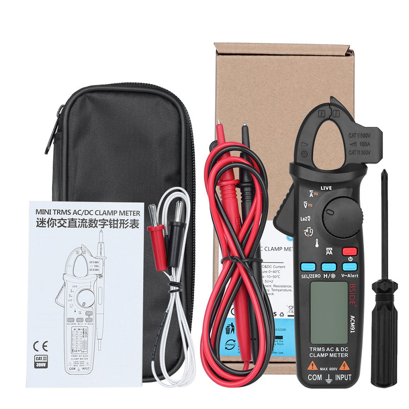 BSIDE ACM91 Digital AC/DC Current Clamp Meter Auto-Range Car Repair TRMS Multimeter Live Check NCV Frequency Capacitor Tester
