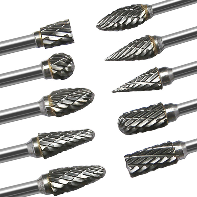 10pcs Carbide Tungsten Steel Electric Drill Grinding Head Rotary File Tungsten Steel Milling Cutter Woodworking Wood Carving