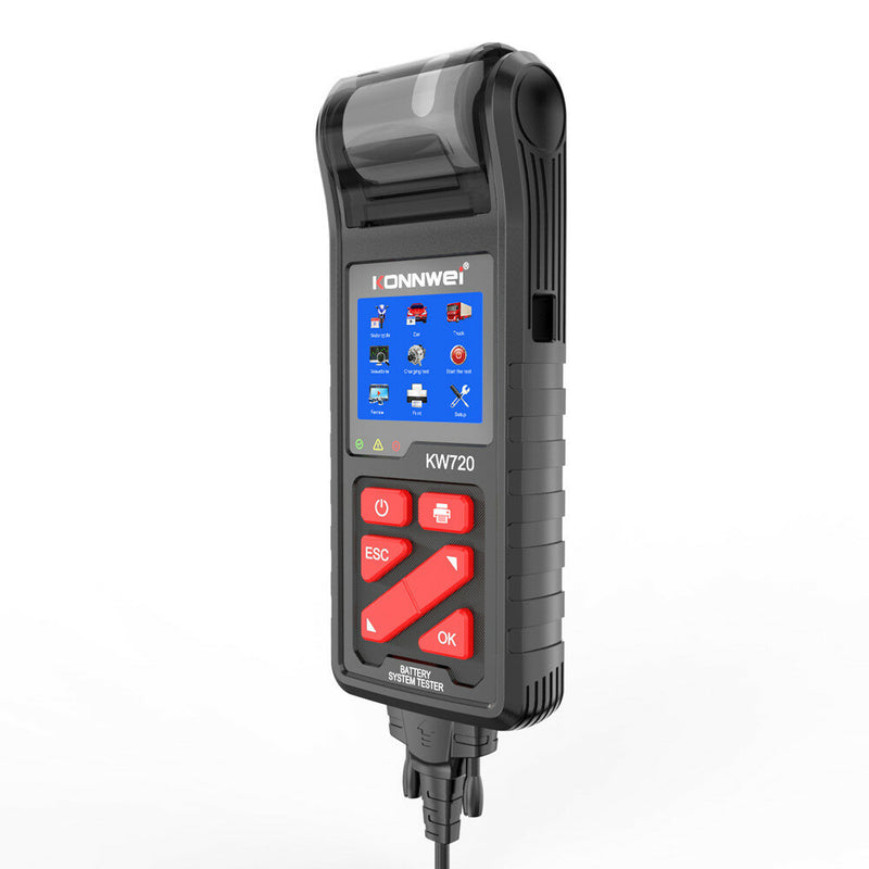 KONNWEI KW720 Car Battery Tester with Integrated Printer 6V/12V/24V Universal Battery Analyzer Craking/Charging Test
