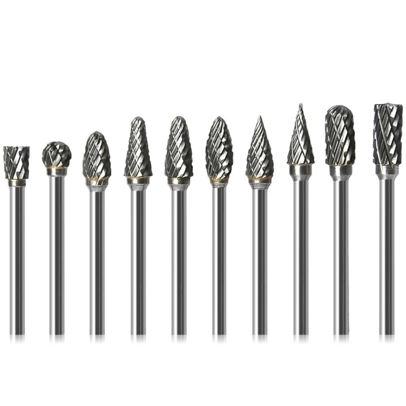 10pcs Carbide Tungsten Steel Electric Drill Grinding Head Rotary File Tungsten Steel Milling Cutter Woodworking Wood Carving