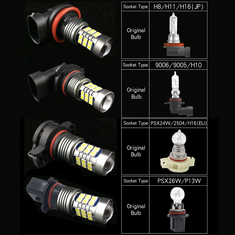 1pcs LED Fog Lights 12v Bulbs For The Car H8 H11 H10 9145 H16 9006 HB4 PSX24W 2504 9005 HB3 PSX26W P13W Auto Running Lamp DRL