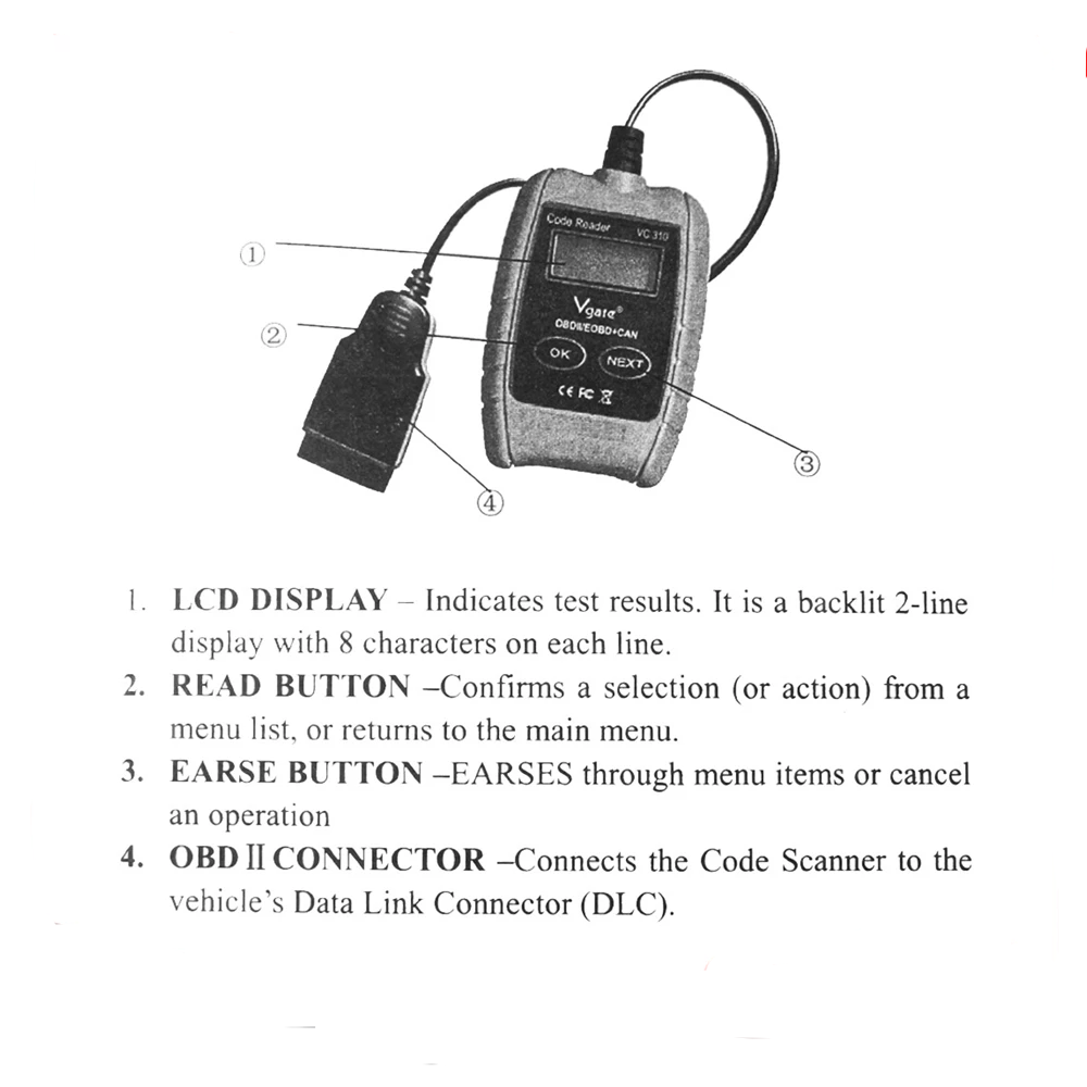 Vgate VC310 OBD2 OBDII EOBD CAN Auto Scanner Code Reader & Cleaner Car Diagnostic Tool VC 310 Error Scanner - Cartoolshop