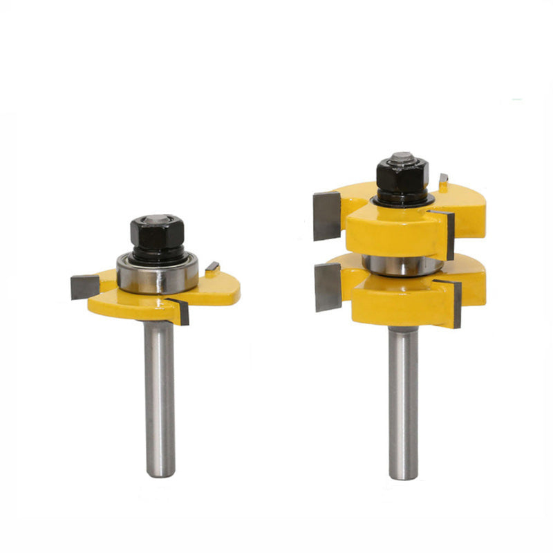 Drillpro 2Pcs 8mm Shank Tongue Groove Joint Router Bits Three-tooth T-type Assemble Milling Cutter for Wood Woodworking Cutting Tools