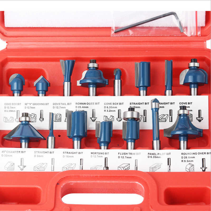 15Pcs 1/4 Inch Shank Router Bit Set Woodworking Milling Cutter 6.35mm Shank Drill Bits for Trimming Engraving Machine