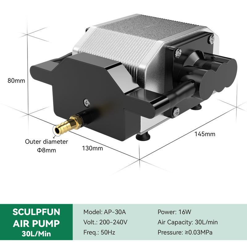 SCULPFUN Air Pump Air Compressor 220V for Laser Engraving Machine Adjustable Speed Low Noise Low Vibration Stable Output Air Assist System