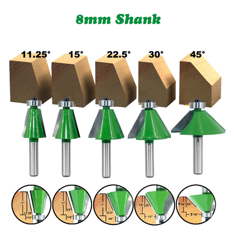 Drillpro 8mm Shank Chamfering Router Bit 11.25-45 Degree Milling Cutter for Woodworking