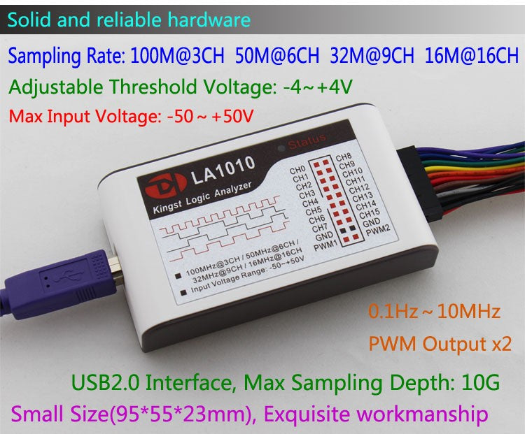 Kingst LA1010 USB Logic Analyzer 100M Max Sample Rate 16 Channels 10B Samples MCU ARM FPGA Debug Tool Oscilloscopes