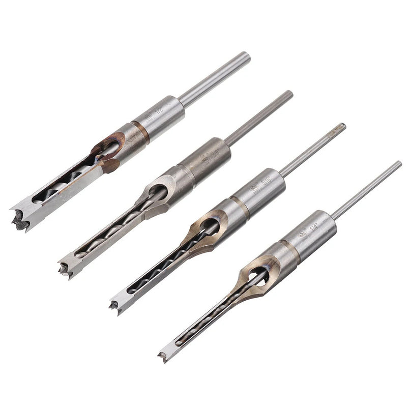 Drillpro 4pcs Square Hole Drill Bits Woodworking Auger Mortising Chisel Set Kit 1/4 To 1/2 Inch Tool Set